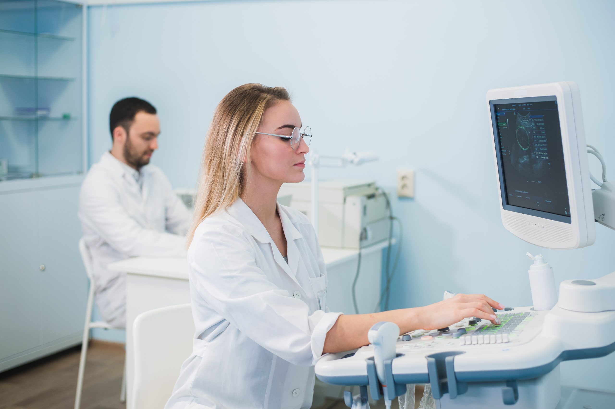 researchers team work at computer scientific analyzing data out scientific test in chemistry laboratory.